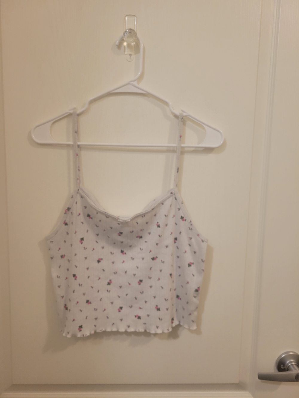 aerie White Cami with Pink & Green Floral Detail
